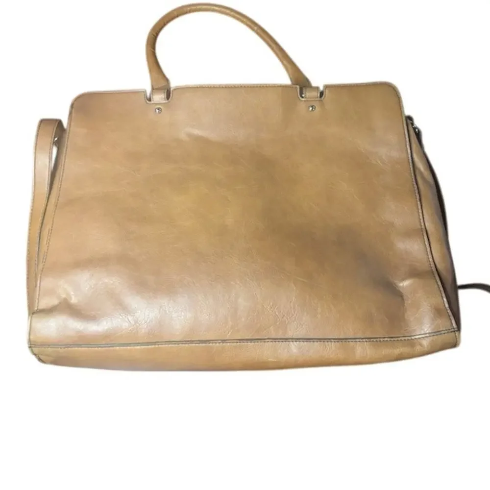 Merona Cognac Faux Leather Vegan Satchel Laptop Messenger Bag NWOT commuter